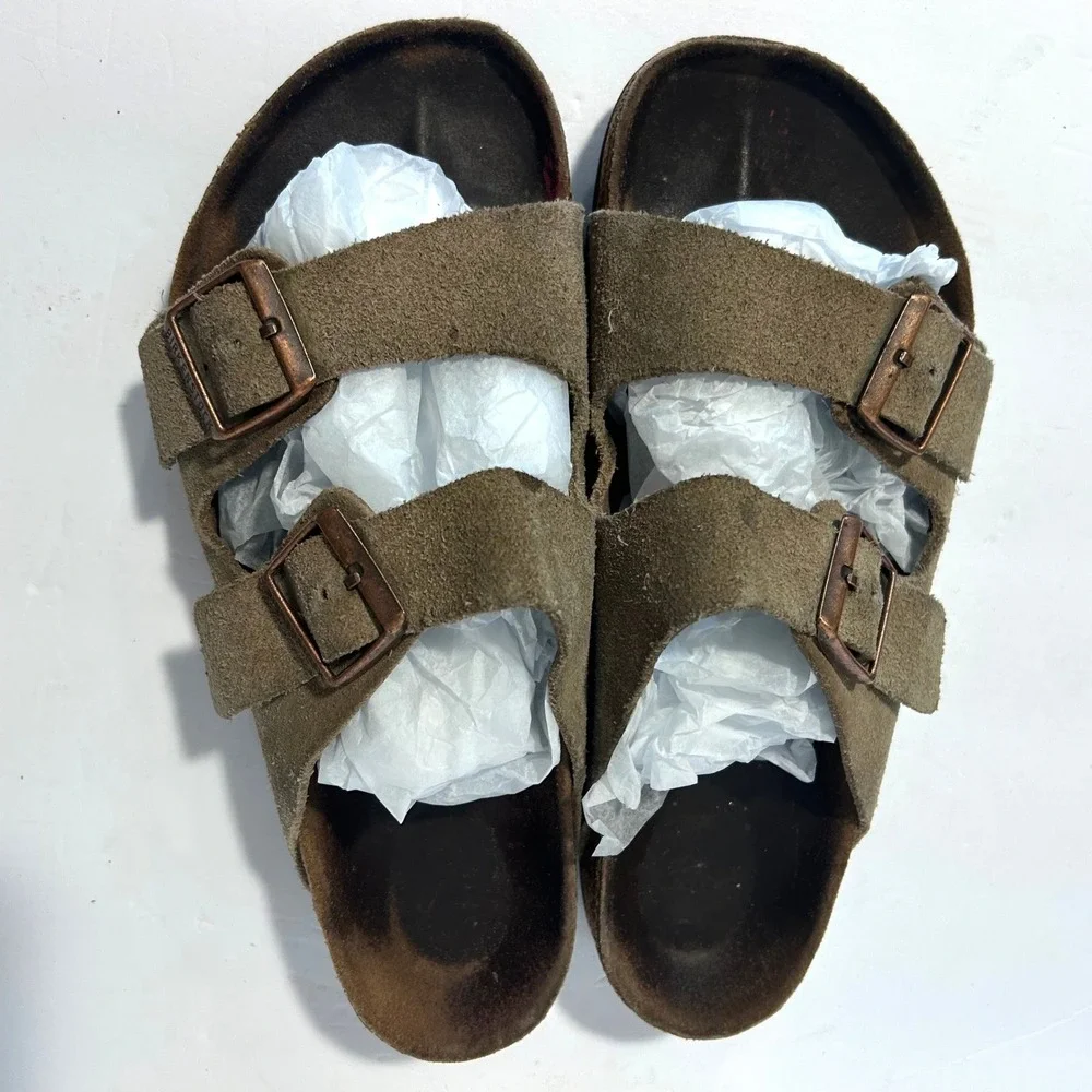 Birkenstock Arizona Sandals Mens 9-9.5 42 Brown Good Suede Double Strap Slides